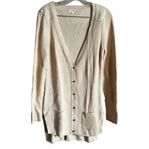 Maison Jules Cream Longline Button Down Waffle knit‎ Cardigan thumbnail 2