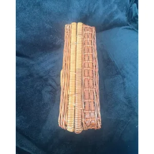 Vintage Wicker Rattan Box Purse Structured Top Handle Basket Handbag thumbnail 6