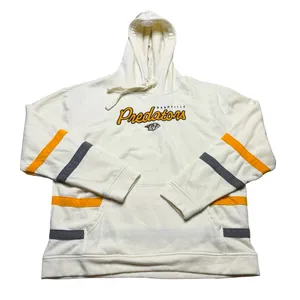 🏒 Nashville Predators‎ Striped Sleeve Hoodie Cream NHL Pullover Large 🏒 thumbnail 1
