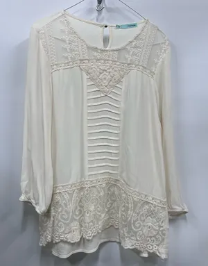 Maurices Cream Lace Detail Blouse size M sheer top embroidered hemline boho thumbnail 1