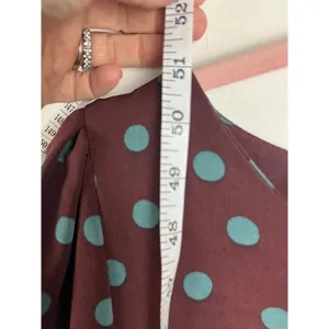 Bobeau Polka Dot Dara Midi Dress Puff Sleeve Ruffle Hem Burgundy Teal Size M thumbnail 6