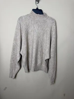 H&M Mock Neck Oatmeal Tan Bat Wing Sweater Neutral Size Small thumbnail 8