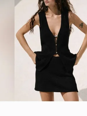 NWOT FREE PEOPLE Rhea Sweater 2 PCS Set -black Top Skirt Small thumbnail 4