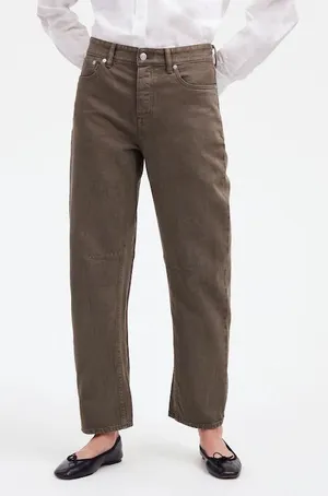 Madewell The Darted Barrel-Leg Jean in driftwood brown size 25 thumbnail 1