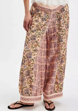 Free People Bohemian Wide Leg Lantern Laurel Canyon Pants Apricot Combo Medium thumbnail 1