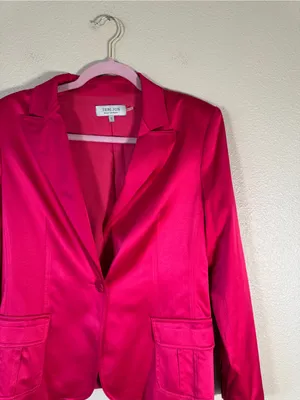 Teri Jon Hot Pink Satin Oversized Blazer Jacket Womens 12 Preppy Barbie Classic thumbnail 5