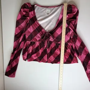 Maeve Anthropologie Pink Plaid Velvet Babydoll Top Medium‎ Coquette Academia thumbnail 9