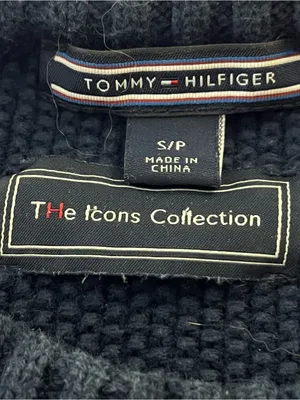 Tommy Hilfiger The Icons Collection Cable Knit Sweater Crew Hem Slits Navy S thumbnail 4