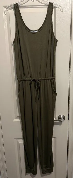Women Summer Casual Sleeveless Loose Tank Jumpsuit Romper Olive Army Green Med thumbnail 1