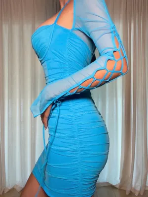 Oh Polly Turquoise Blue Long Sleeve Lace-Up Bodycon Dress thumbnail 4