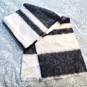 Kate Spade New York Brushed Stripe Oblong Scarf Black Ivory w/ Metal Spade 💛 thumbnail 8