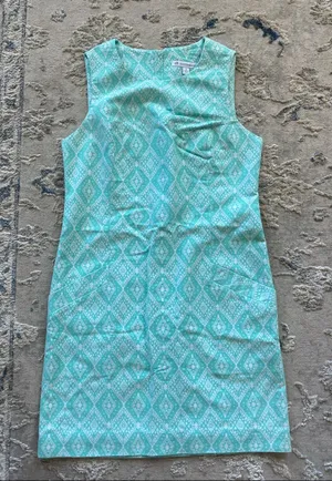 Southern Tide Teal and White Sleeveless Printed Shift Dress thumbnail 1