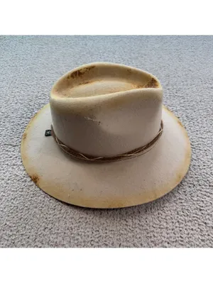 TULUMINATI Distressed Wool Felt Rancher Hat Sand Ivory Western Boho Festival M thumbnail 4