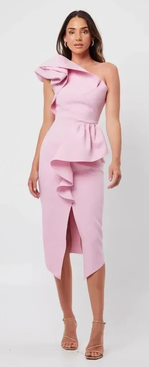 Elliatt ELLIATT AMARA DRESS PINK SIZE XS One-Shoulder Pink Ruffle Peplum Dress thumbnail 1