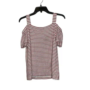 Ann Taylor Cold Shoulder T-Shirt Top Size Medium White With‎ Red Stripes Stretch thumbnail 8
