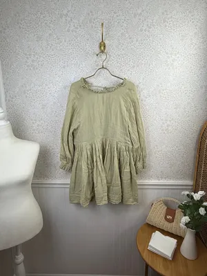 Free People Sage Green 100% Cotton Babydoll Living For It Dress - Size - Small thumbnail 2