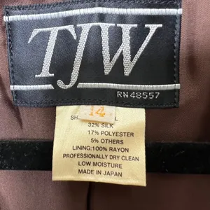 Vintage TJW Women's Blazer 14 Brown Herringbone Wool Silk Tweed Made‎ in Japan thumbnail 2