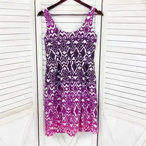 Ann Taylor Ombre Ikat Tribal‎ Print Fit Flare Dress Pink Purple 0 Sleeveless thumbnail 10