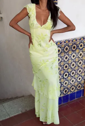 Princess Polly Been Away floral green frill maxi dress thumbnail 1