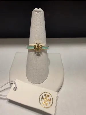 NWT Tory Burch Kira Enamel Mint Green Gold Tone Size 8 Ring 18k Gold Plated thumbnail 3