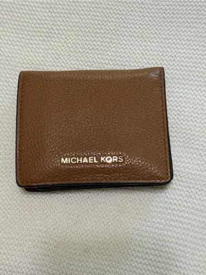 Michael Kors Brown Pebbled Leather Card Holder with Gold Logo thumbnail 2