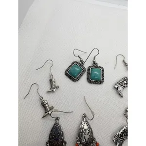Southwest Western Earrings Lot‎ of 4 Silver Tone Turquoise Cowboy Fringe Dangle thumbnail 6
