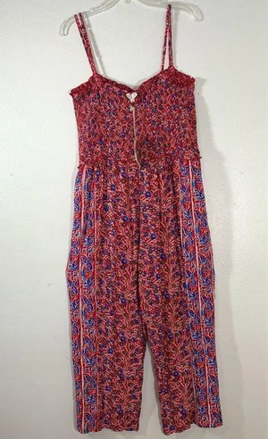 Fat Face Red Natalie Meadow Floral Milkmaid Cottagecore Wide Leg Jumpsuit Sz 12 thumbnail 4