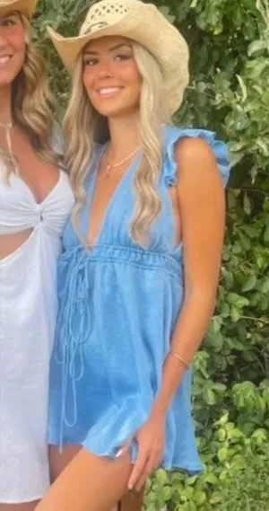 Lucy in the Sky Small Vivian Washed Satin Plunge A-Line Dress In Blue thumbnail 1