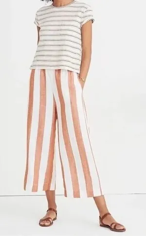 Madewell NWOT Women's Orange/Brown Striped Pull On Wide Leg Pants Size ST thumbnail 1