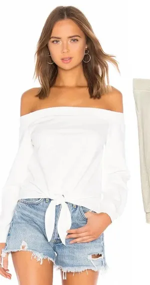 By the Way. Off the Shoulder Tie Front Sweatshirt‎ in White Size Small thumbnail 1