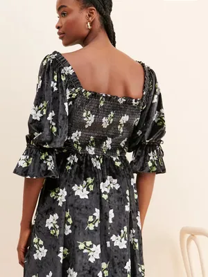 Hutch Black Velvet Floral Ruched Square Neck Mini Dress Size M Whimsigoth thumbnail 2