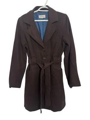 Y2K Merona Brown Wool Blend Belted Trench Coat M Tailored Silhouette Indie thumbnail 1