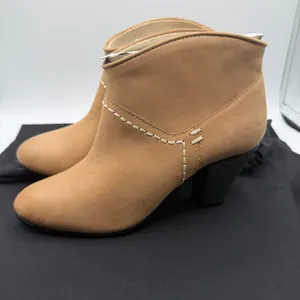 Maje Tan Leather Ankle Boots EU 36 US 5.5 Block Heel Whipstitch Portugal thumbnail 3