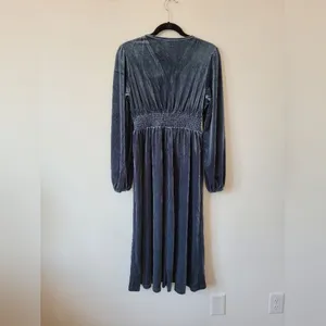 Blue Velvet Midi Dress Cottage Peasant Fairy Ethereal Whimsigoth Hippie Gypsy S thumbnail 6
