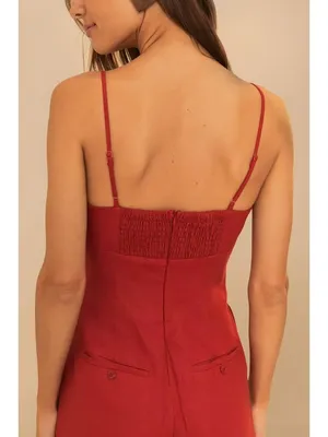 NWOT Farm Rio Red 3D Petals Bodice Euroflax Premium Linen Jumpsuit M Wide-Leg thumbnail 5