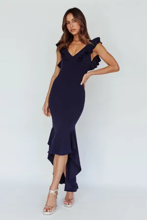 Selfie Leslie Pearl Ruffle Strap High-Low Hem Dress Navy thumbnail 2