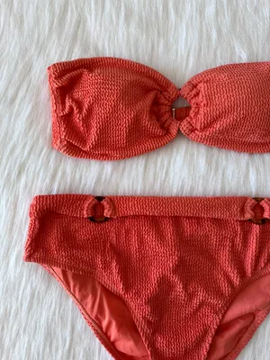 Time & Tru Bandeau High Waist Textured Bikini Set thumbnail 4