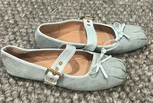 “C” Branded Light Blue Mary Jane Flats with Bow Size 38 thumbnail 1