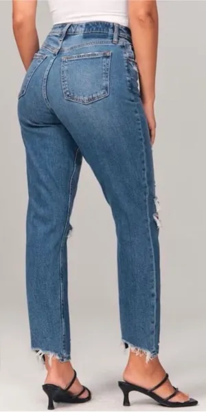 Abercrombie & Fitch‎ The Mom High Rise Distressed Jeans in Blue Size 24 or 00 thumbnail 1