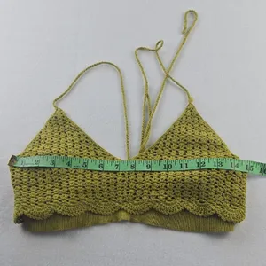 Free People -363‎ Intimately Citron Tie Back Crochet Knit Crop Top Size M thumbnail 3