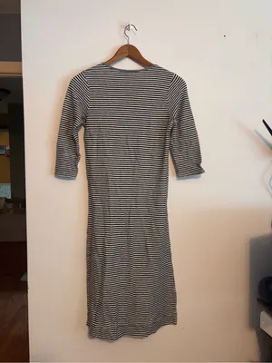 Anthropologie Postmark Navy Blue Striped High Slit Henley Tunic Top Midi Dress thumbnail 9