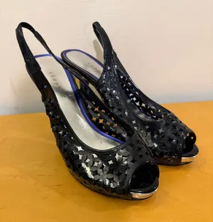 Metaphor Black Slingback Peep-Toe Heels with Floral Cutouts thumbnail 1