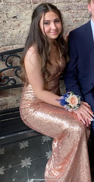 rose gold sequin prom dress Size 10 thumbnail 1