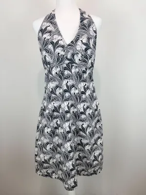 Tommy Hilfiger Women Size 12 Halter Dress Black White Floral Cotton Midi‎ thumbnail 2