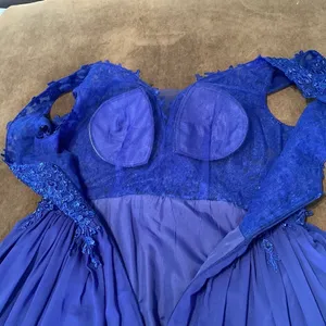 Women’s Blue A-Line Lace Appliqué Bridesmaid Party Dress Leg Slit Size 10 NWT thumbnail 7