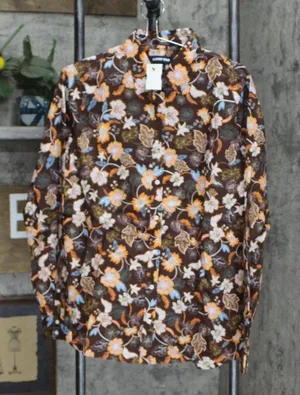NWT Lands' End Sleeve Patterned Dress Shirt 484704 14 Tall Walnut Brown Floral thumbnail 1