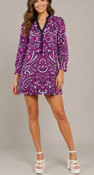 Juicy Couture Purple Print Tunic Shirt Dress Sz XS Colorful Maximalist thumbnail 1