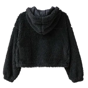 Urban Outfitters BDG Hooded Cropped Teddy Jacket Size Small Black Cozy Basic‎ thumbnail 4