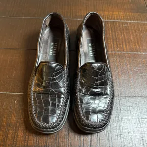 Stuart Weitzman Loafers Womens 6 Black‎ Croc Embossed Vintage Leather Slip On thumbnail 3