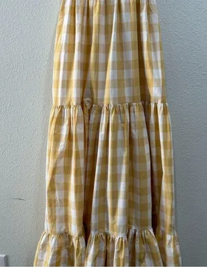 Abercrombie & Fitch Plaid Maxi Dress Yellow White Picnic Long Ruffle Small thumbnail 7